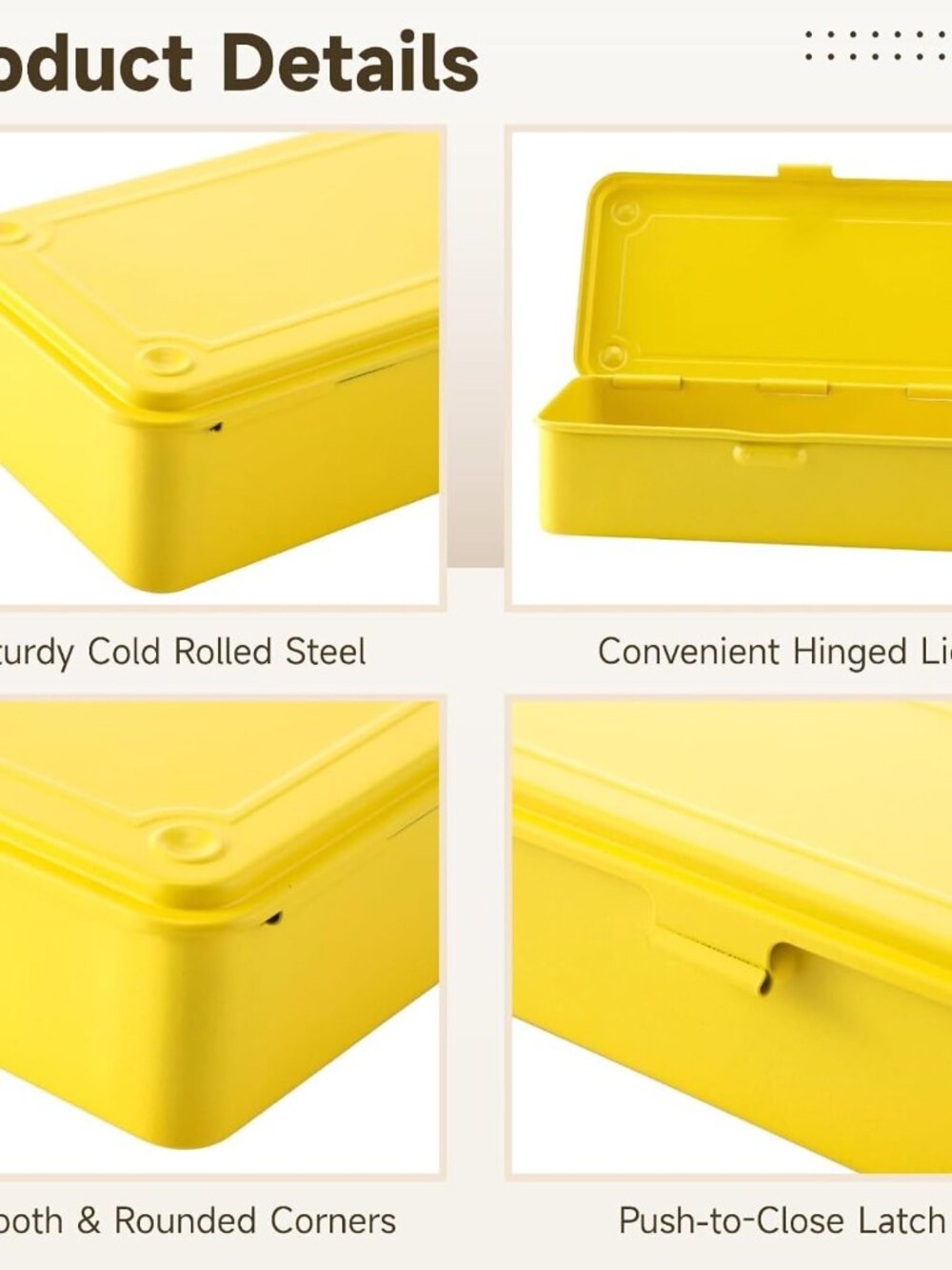 Steel Storage Box with Hinged Lid, Metal Container for Scrapbook Stamps, Rectang - Picture 3 of 6